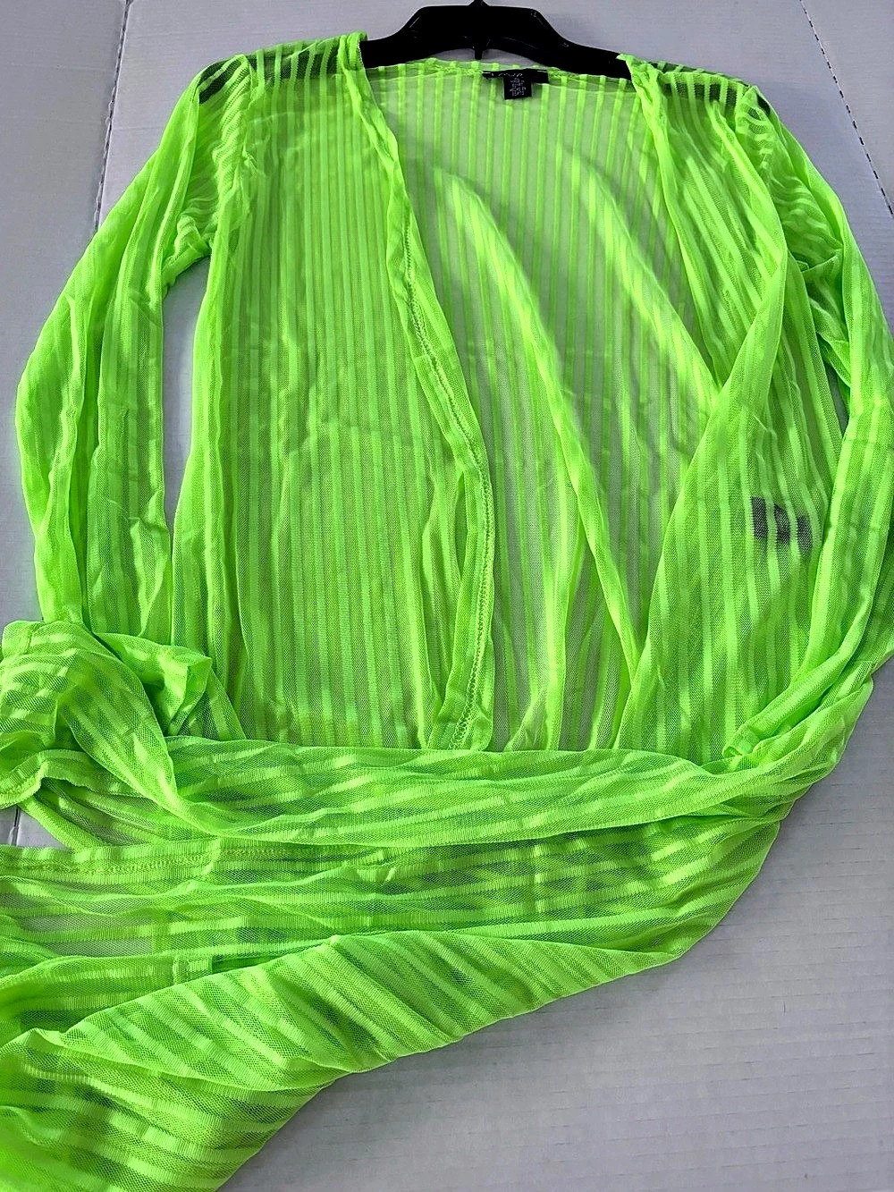 Love Sheer Neon Green Striped Long Sleeve Tunic coverup in bright Neon Green XL